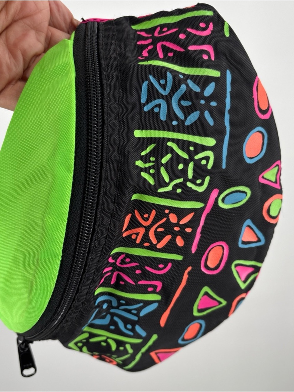 Neon Patterned Black Waist Bag with Lime Green Top 80s-90s vibes! Unisex! - Picture 13 of 14